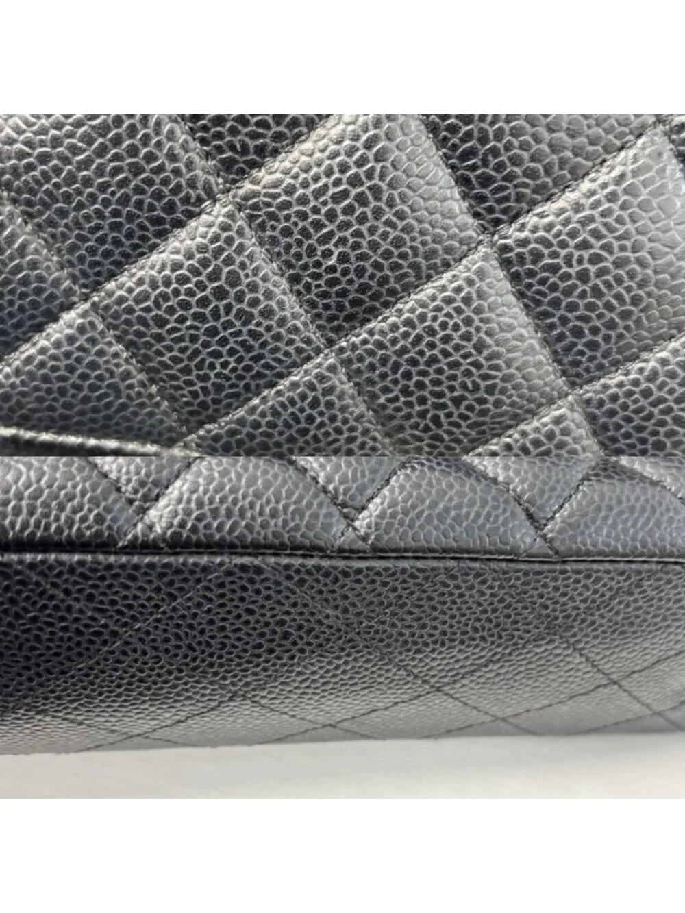 Chanel Shoulder Bag Quilted 25 Double Chain Bull Flap Caviar Leather Black Gold